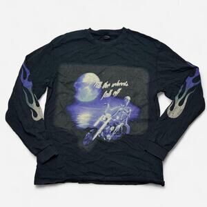 Urban Outfitters Flames Skeleton Motorcycle Graphic Long Sleeve Shirt Size S